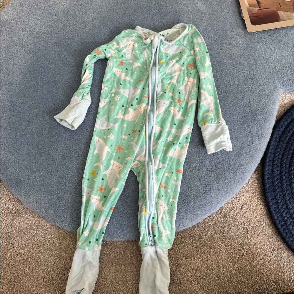 Little Sleepies Aqua Shark Print Footie Pajamas